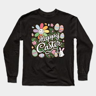 Happy Easter Bunny And Cat And Dog Mom Dad Boys Girls kids Long Sleeve T-Shirt